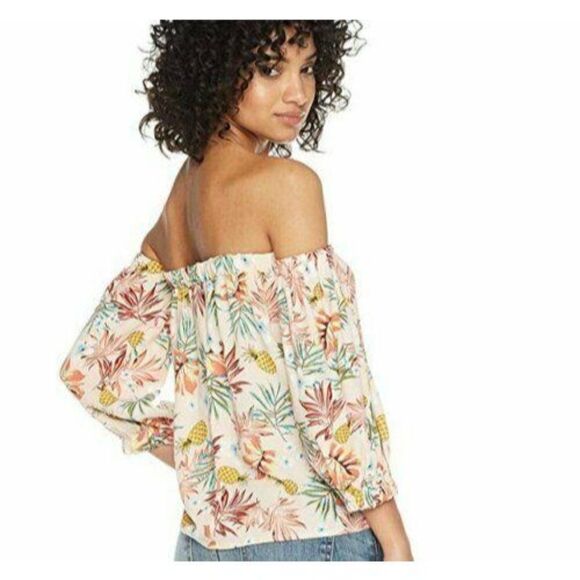 ROMEO‎ + JULIET COUTURE $98 Off-The-Shoulder Top Medium Tropical Print - Picture 4 of 5